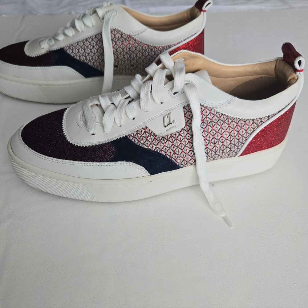 Christian Louboutin Happyrui Mens Sneakers 43.5 US 10.5 Red Bottom Leather Shoes